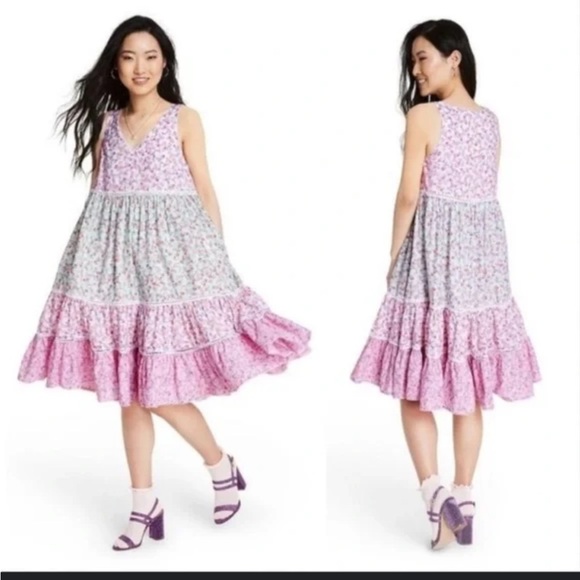 LoveShackFancy x Target Pastel Floral 100% Cotton Midi Swing Summer Dress Size L - Picture 1 of 12